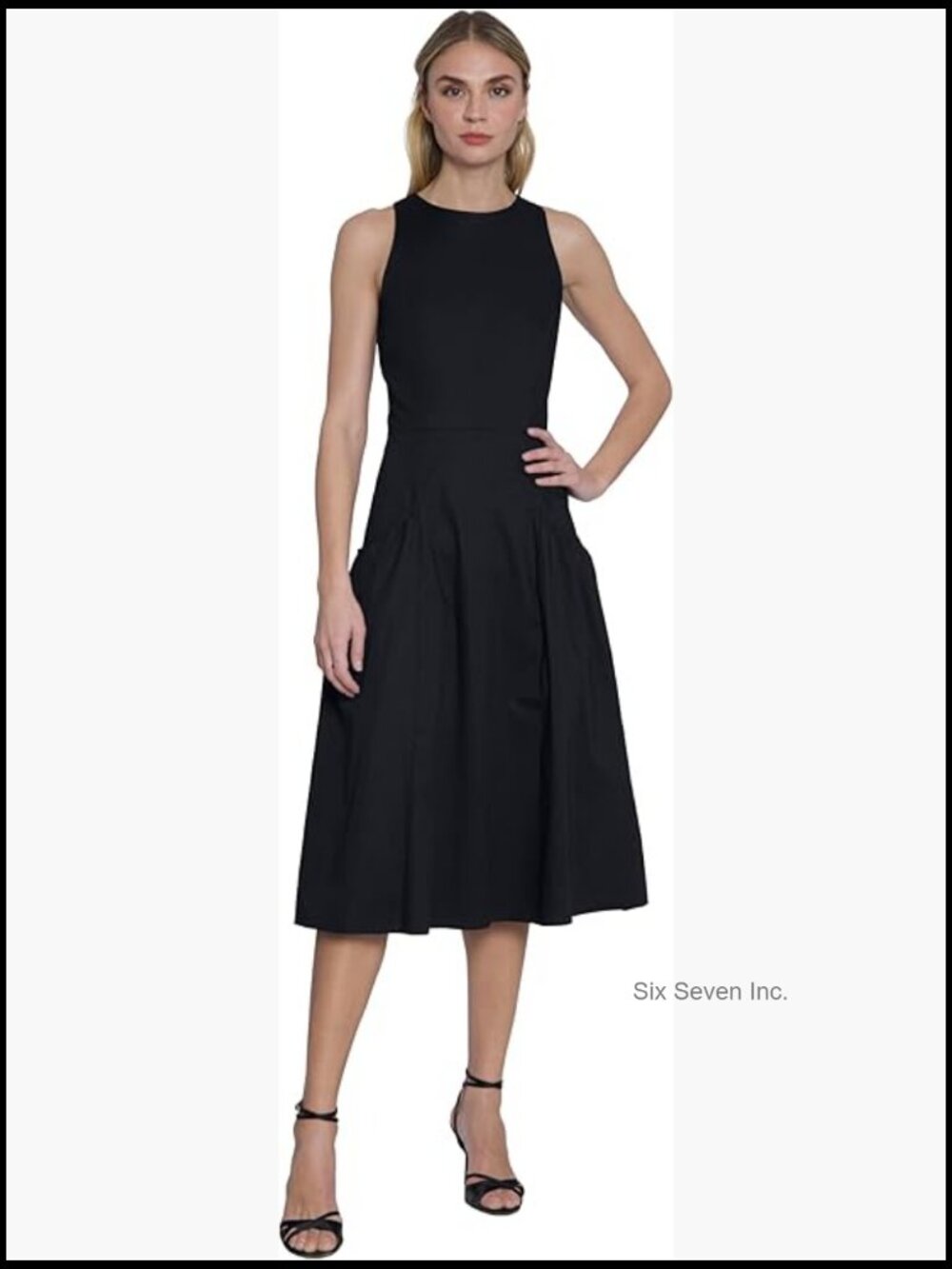 Cotton Sleeveless Jewel Neck Dress with Pockets Midi - Picture 1 of 1